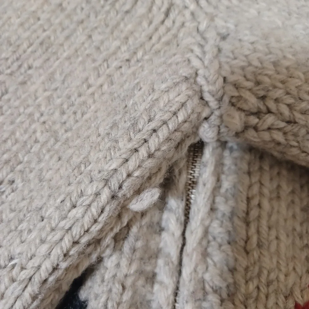 Vintage Handmade Cowichan Mid Century Woven Wool‎ Sweater Shawl Zip Cars Racing
